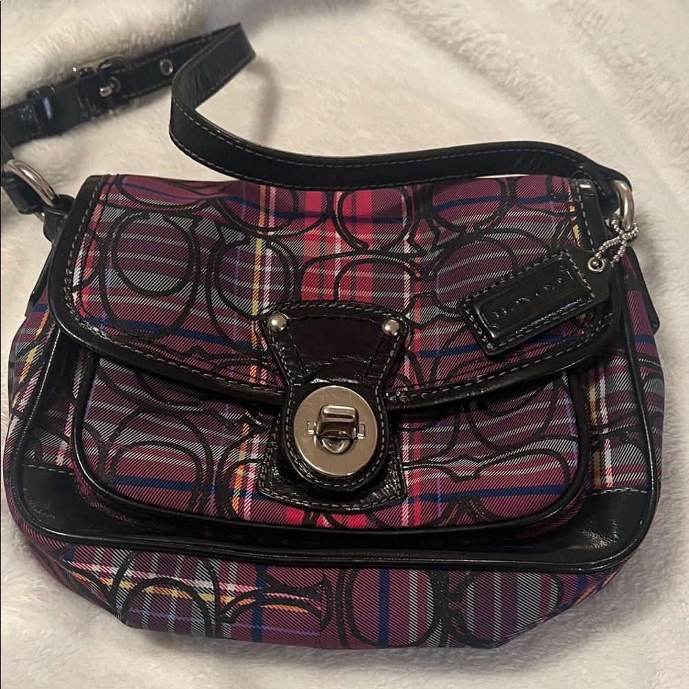 Coach Purple Plaid Signature Bag